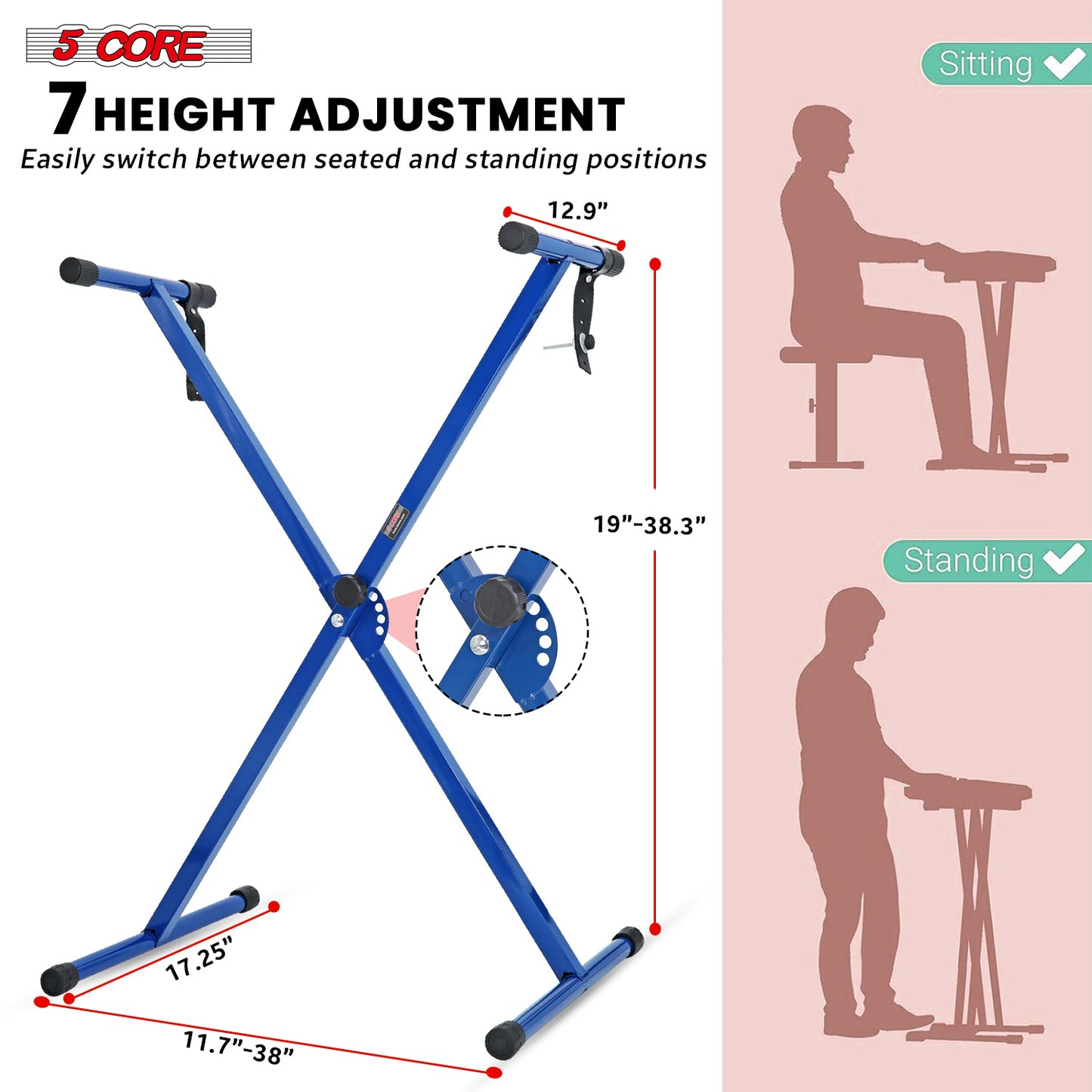 5 Core Keyboard Stand Digital Piano Riser Adjustable X Style Electric Key Board Casio Synth Holder Foldable Portable Fits 54 61 88 Keys - KS 1X