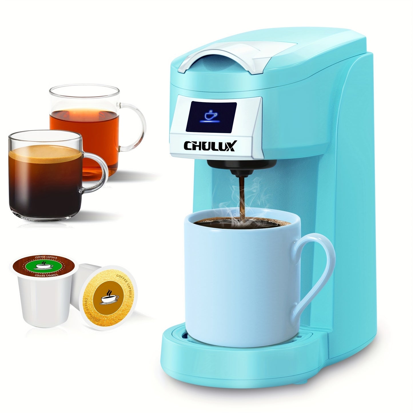 CHULUX Upgrade Single Serve Coffee Maker for K CUP, Mini Coffee Maker Single Cup 5-12oz Coffee Brewer, 3 in 1 Coffee Machine for K Cups Pod Capsule Ground Coffee Tea, One Touch Fast Brewing in Minutes