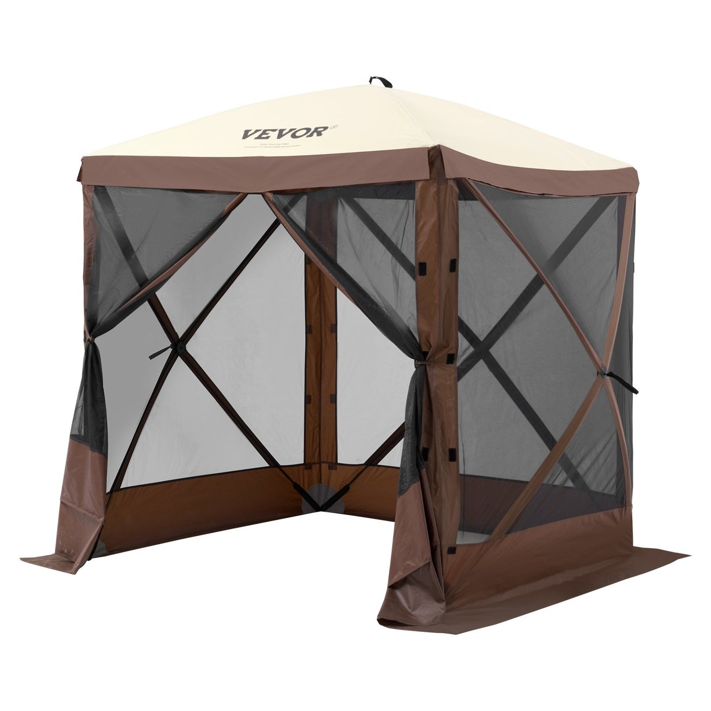 VEVOR Pop Up Gazebo Tent, Pop-Up Screen Tent 4 Sided Canopy Sun Shelter with 4 Removable Privacy Wind Cloths & Mesh Windows, 6x6FT Quick Set Screen Tent with Mosquito Netting, Brown