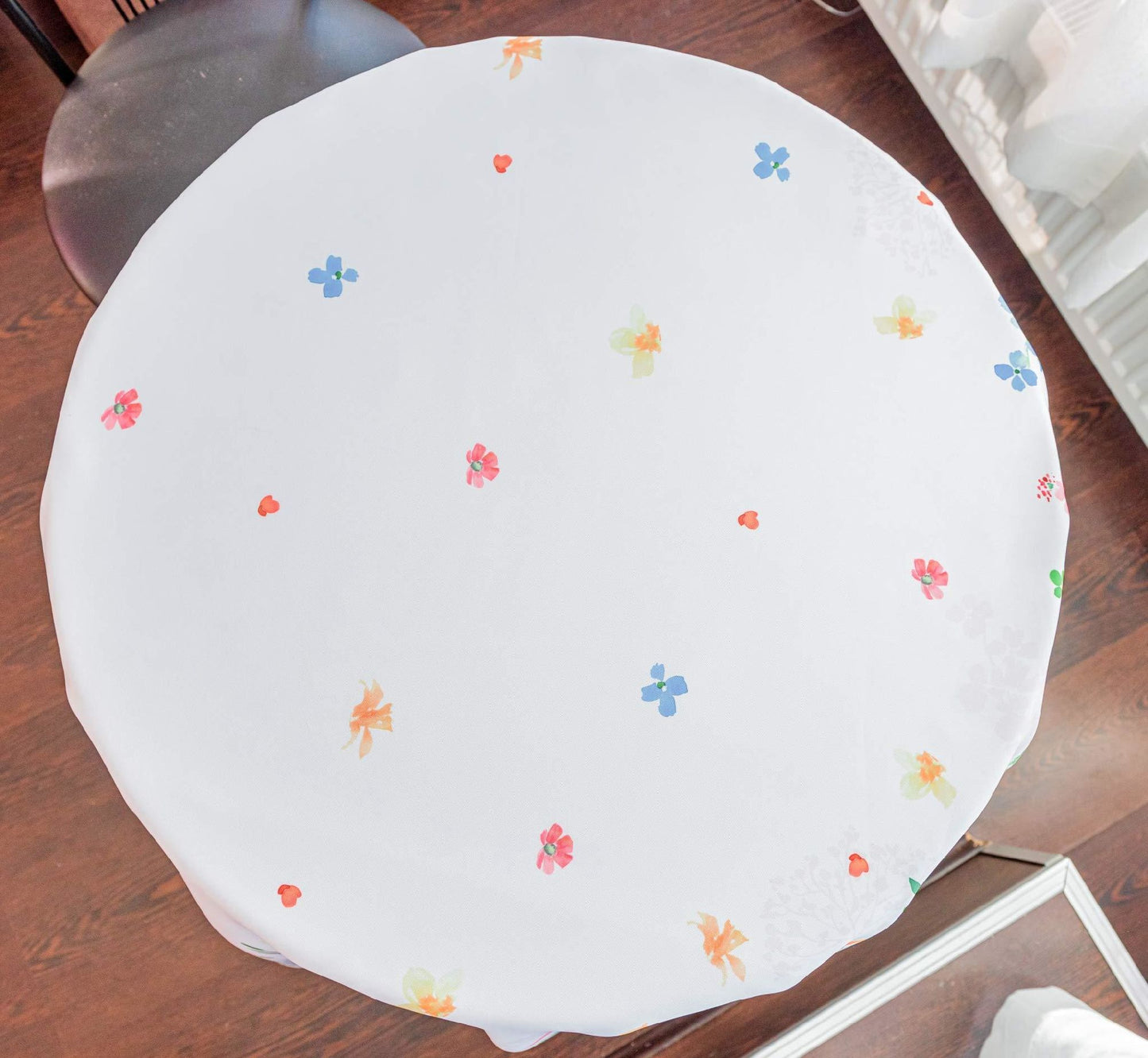 Floral Coloring Round Easter Tablecloth Non Iron Stain Resistant Table Cover Diameter 60 inch