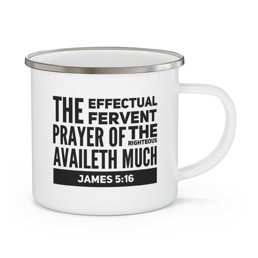 Enamel Camping Mug, The Effectual Fervent Prayer Black Illustration