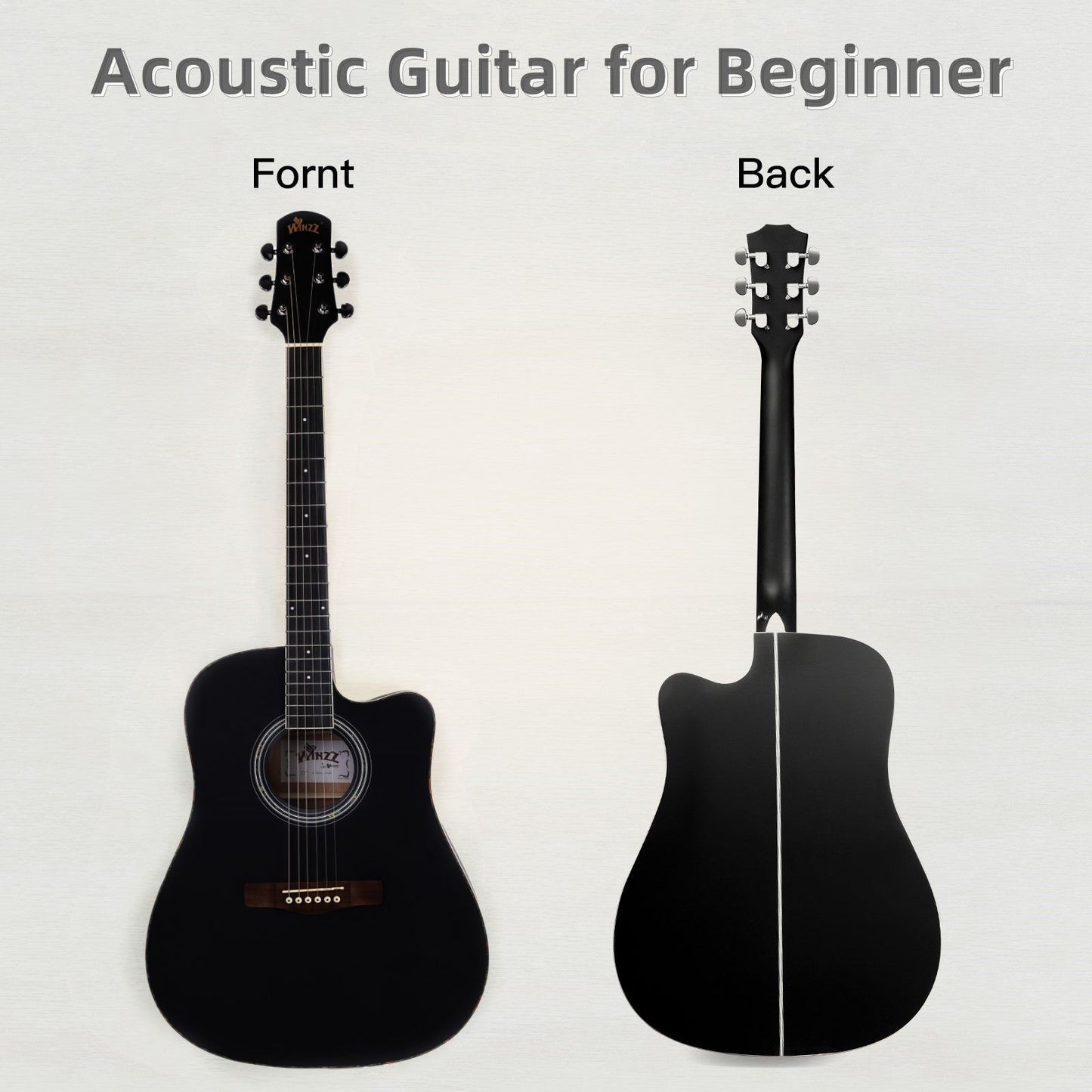 WINZZ Acoustic Cutaway Guitar Package for Beginners Students Kids;  41 Inches