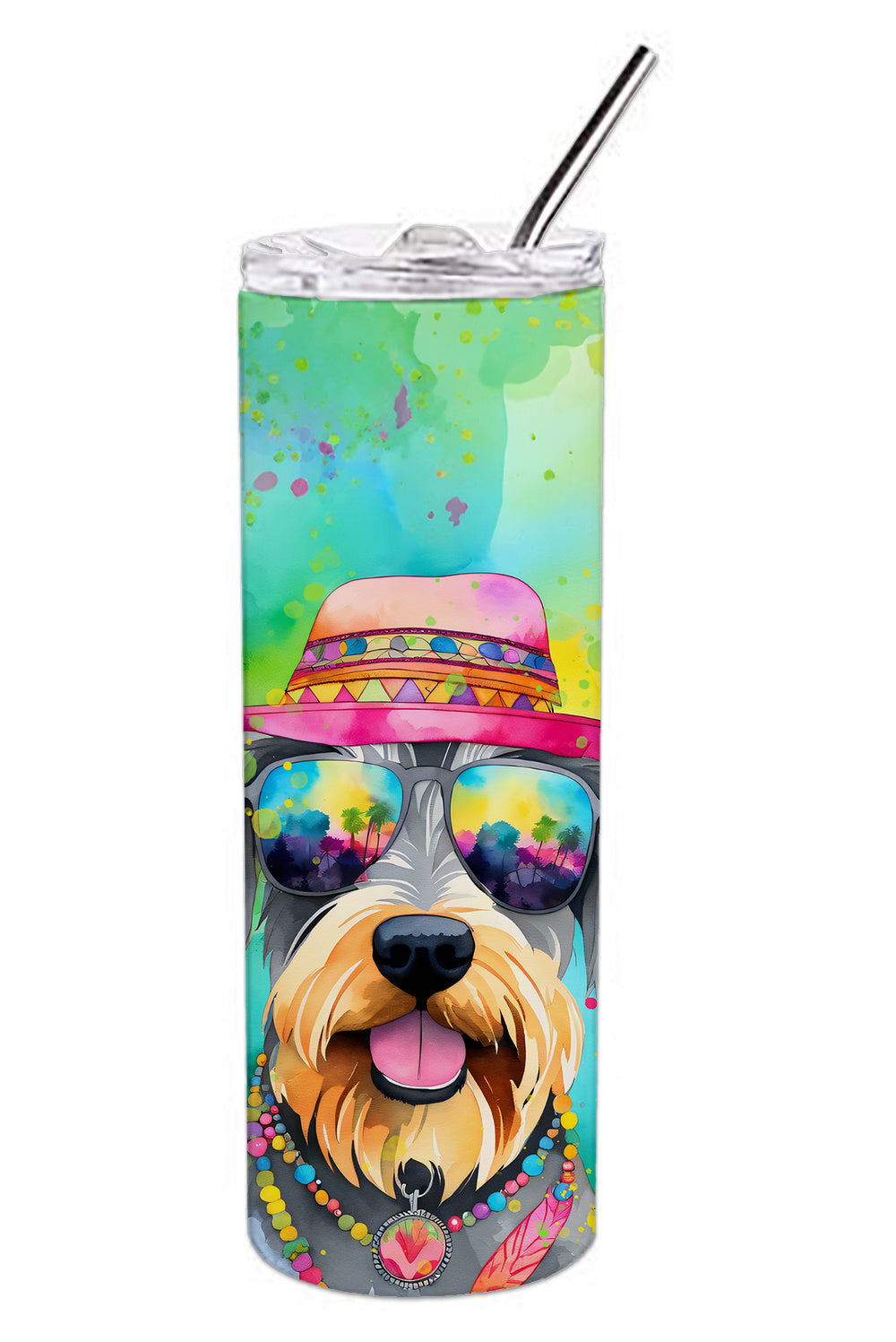 Schnauzer Hippie Dawg Stainless Steel Skinny Tumbler Vacuum Double Walled Reusable Insulated Tumbler Travel Cup for Coffee Cocktails Gift with Lid, 20 oz