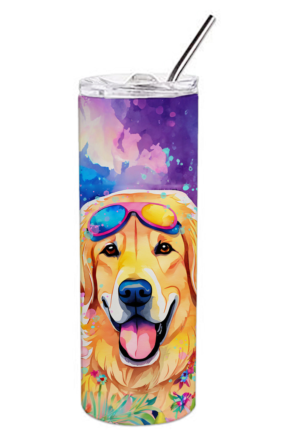 Yellow Labrador Hippie Dawg Stainless Steel Skinny Tumbler Vacuum Double Walled Reusable Insulated Tumbler Travel Cup for Coffee Cocktails Gift with Lid, 20 oz