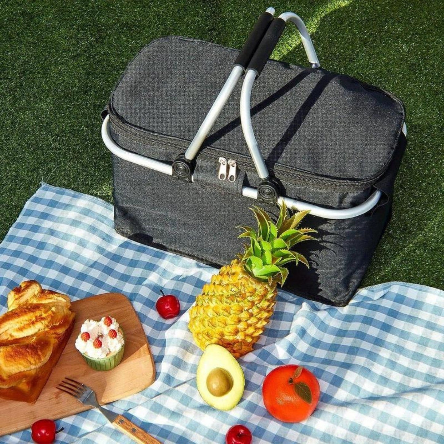 30L Insulated Picnic Basket Cooler Collapsible Food Delivery Storage Bag Grocery Market Basket Heat & Cool Insulation w/ Aluminum Handles Ban on Amazon sales