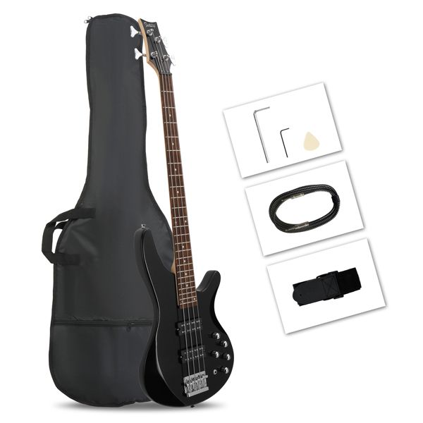 [Do Not Sell on Amazon]Glarry 44 Inch GIB 4 String H-H Pickup Laurel Wood Fingerboard Electric Bass Guitar with Bag and other Accessories Black