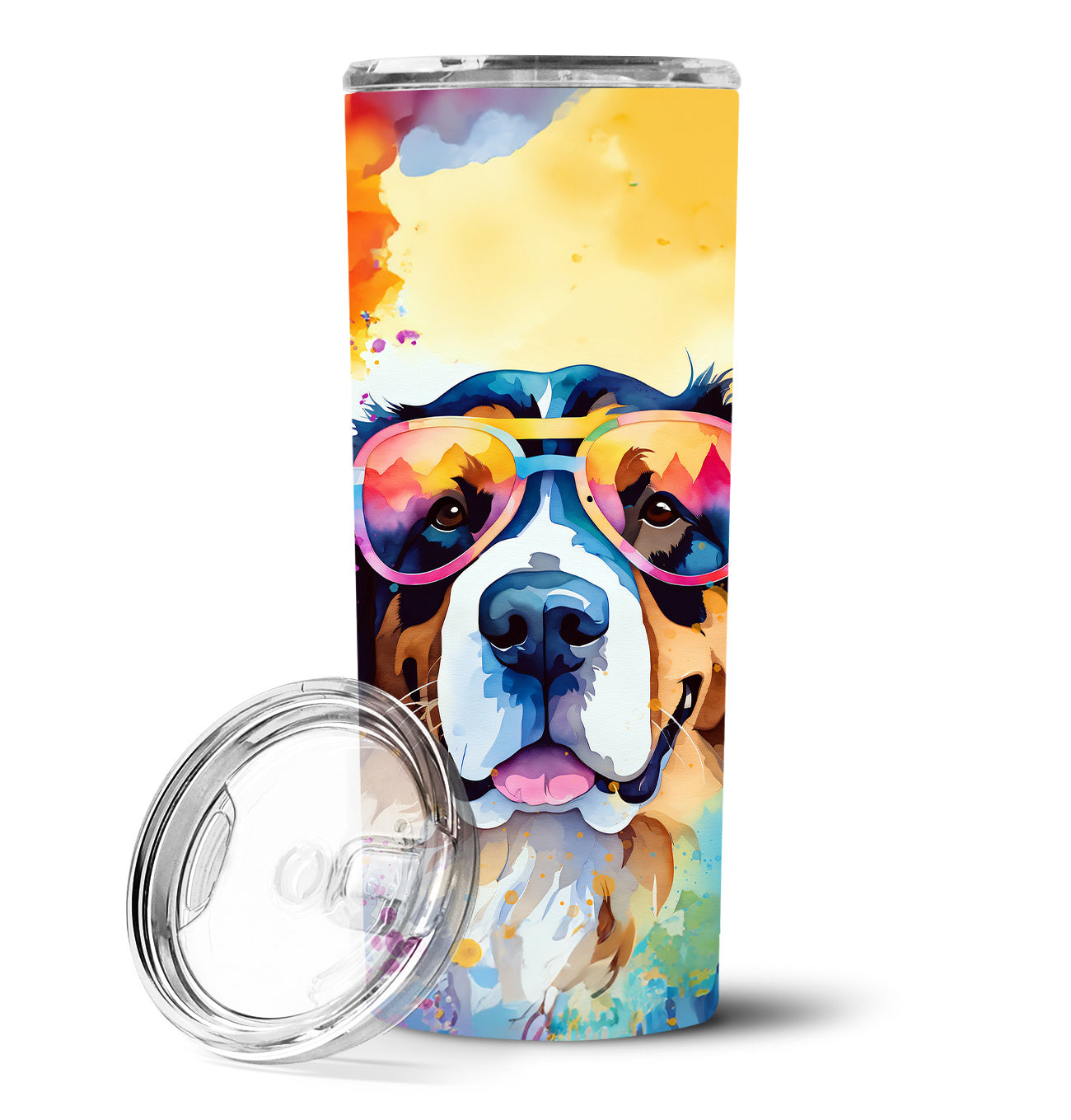 Bernese Mountain Dog Hippie Dawg Stainless Steel Skinny Tumbler Vacuum Double Walled Reusable Insulated Tumbler Travel Cup for Coffee Cocktails Gift with Lid, 20 oz