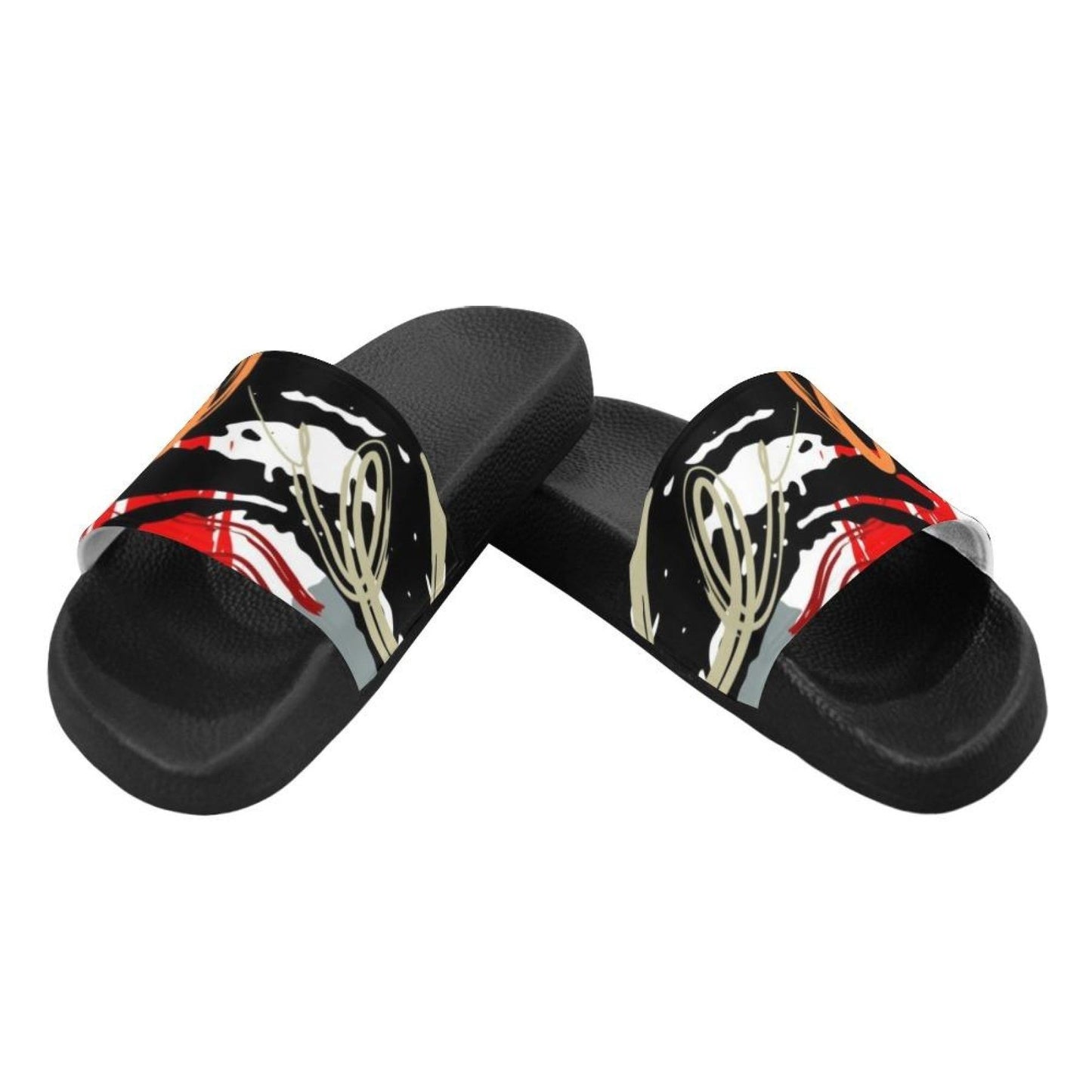 Flip-Flop Sandals, Red Black And White Abstract Style Womens Slides