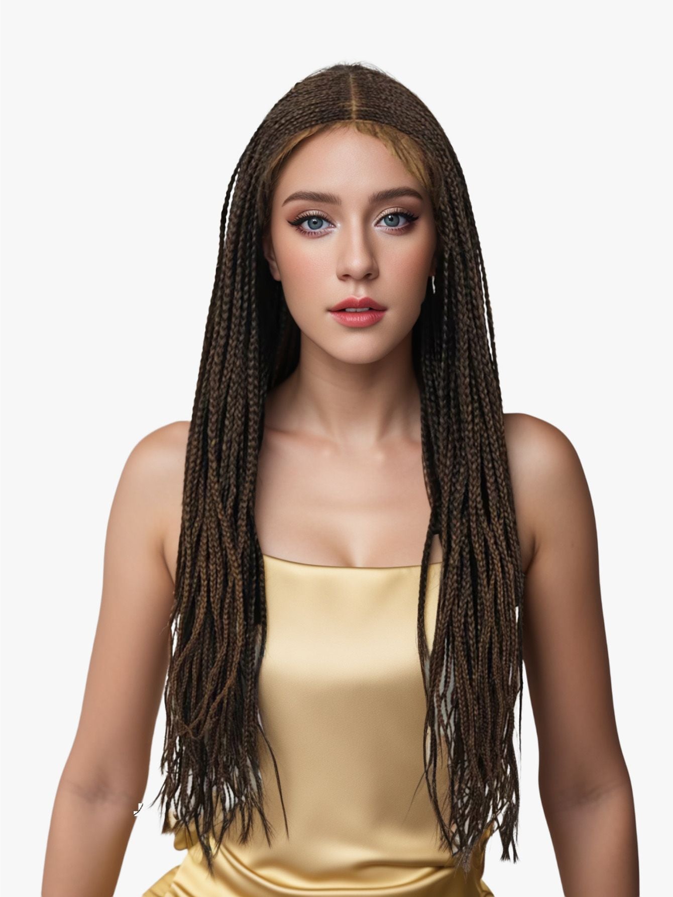 28 inch Braided Wigs for BlackWomen Full Lace Front Box BraidedWig KnotlessBraided WigsLightweight Braids Synthetic LaceFront Wig Black plus light brown HandBraided Wigs With Baby Hairsynthetic wig