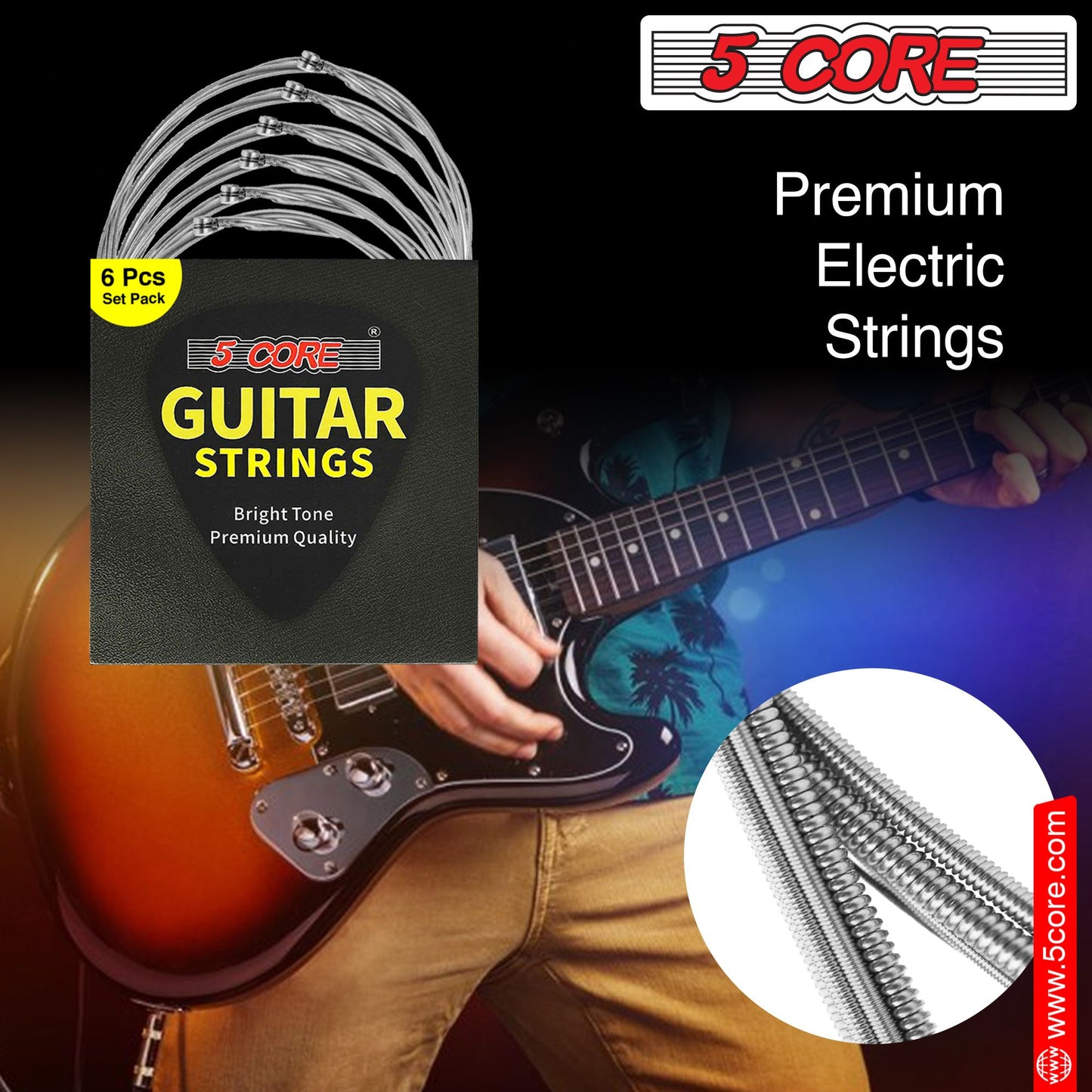 5 Core Guitar Strings Electric Pure Nickel Guitar Strings .009-.042 Guitar Strings Electric 6 String set - GS EL NK