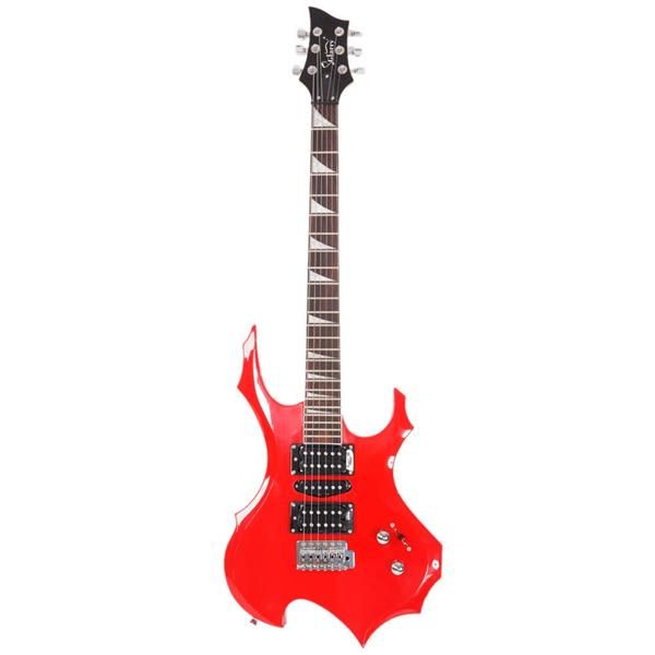 [Do Not Sell on Amazon]Glarry Flame Shaped Electric Guitar with 20W Electric Guitar Sound HSH Pickup Novice Guitar Audio Bag Strap Picks Shake Cable Wrench Tool Red