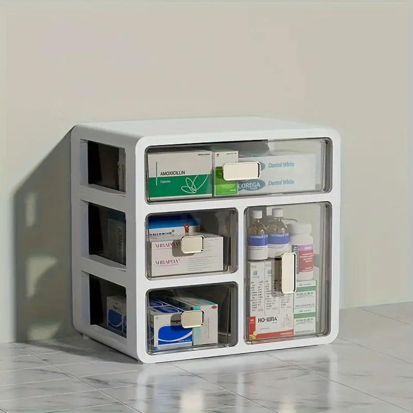 Drawer style plastic storage box organizer/multifunctional storage container, used for storing drugs, cosmetics, office supplies, etc