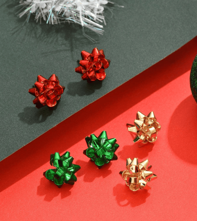 Christmas Bowknot Stud Earrings -  Festive Charm for Your Holiday Season