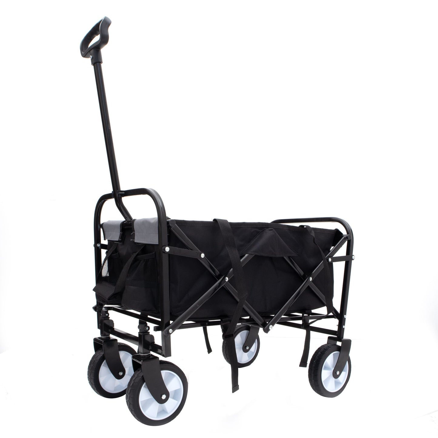 Collapsible Foldable Wagon Cart with strapping system, Beach Wagon , Utility Cart , Utility Wagon Grocery Cart for Camping Shopping Sports Gardeing Fishing Supports 225lbs All-Terrain Wheels black