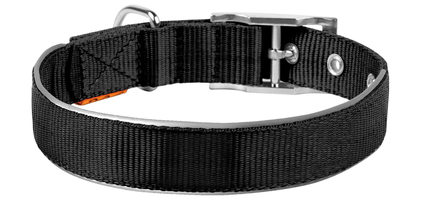 Black Nylon Reflective Dog Adjustable Dog with Metal Buckle Heavy Duty M Size 15-18 inch Neck