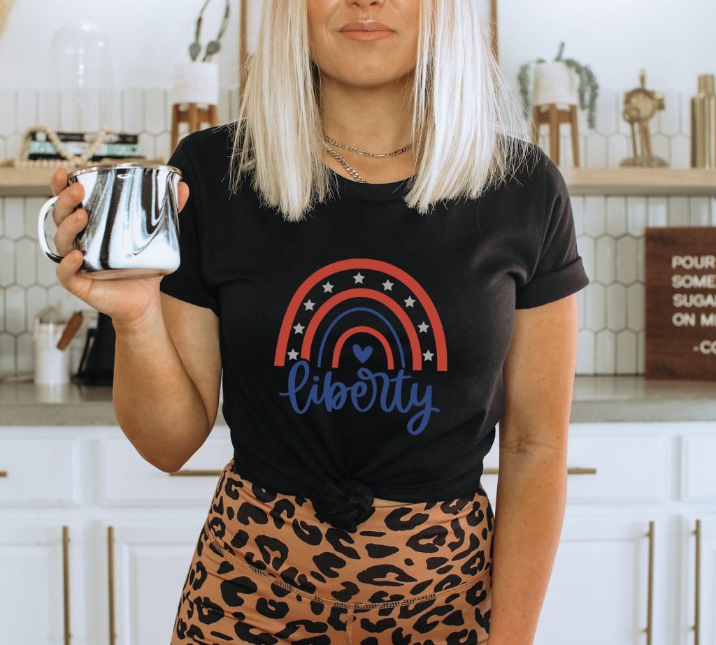 Liberty Rainbow T-shirt, Patriotic Gifts, 4th Of July Tee, Independence Day Top, Liberty Shirt, Fourth Of July Gift, Rainbow Tees, Women Tee