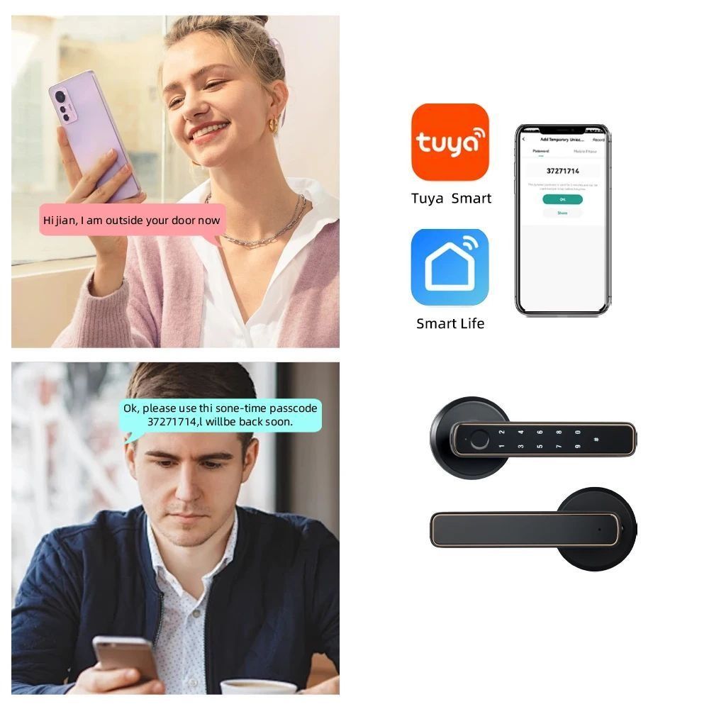 Tuya Fingerprint Door Lock with Lock Smart Fingerprint Door Handle with App Control and Key Biometric Door Lock, Fingerprint Door Lock for Bedroom, Front Door, Home, Apartment, Office and Garage Black