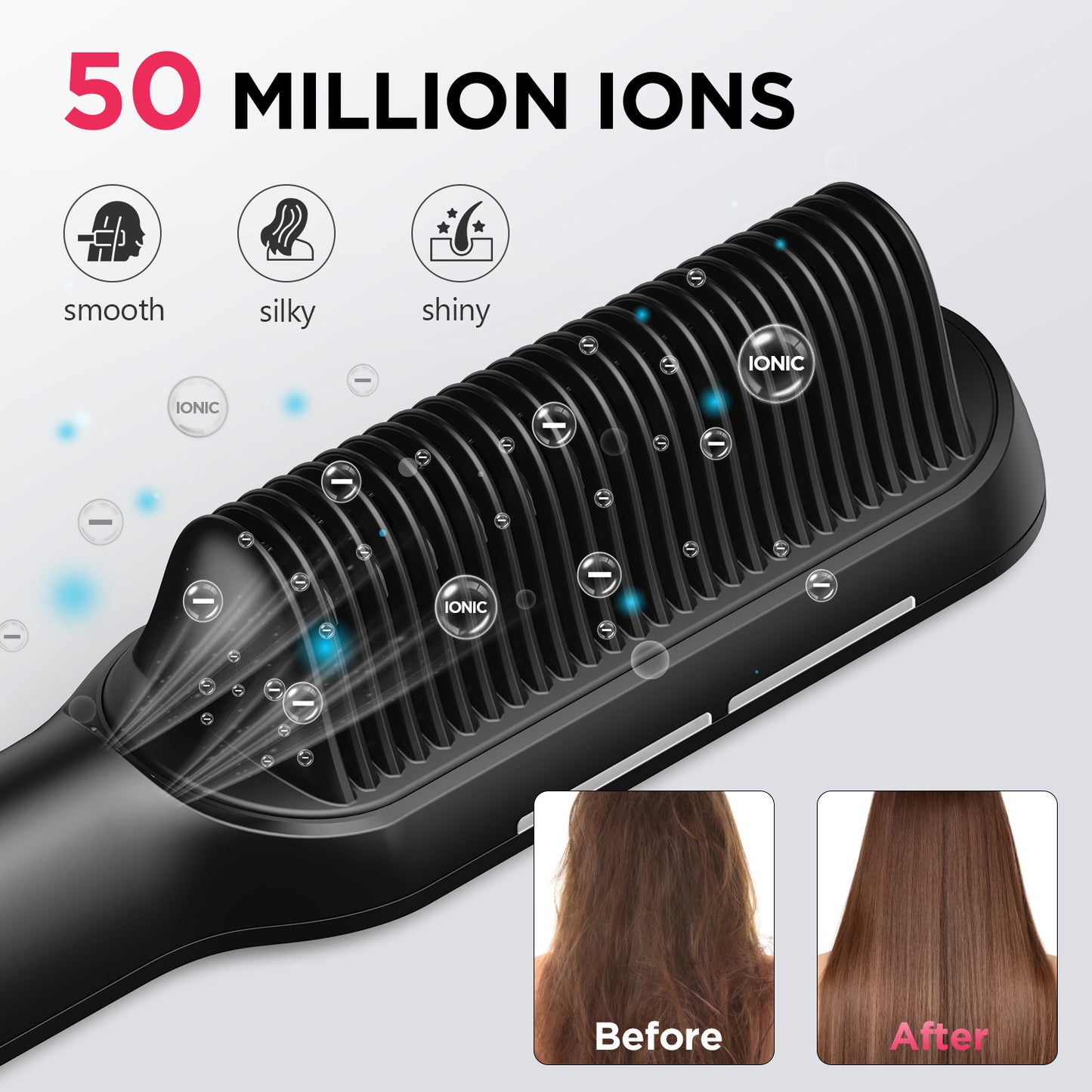 MiroPure Hair Straightener Brush, Hair Straightener Comb, 2-in-1 Ionic Straightening Brush with LCD Display, 13 Temperature Settings 30s Fast Even Heating Dual Voltage, Anti-Scald