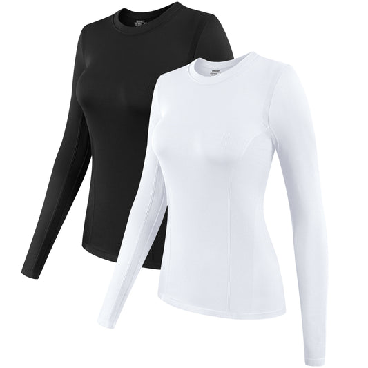 2-piece set Round neck long sleeved tight fitting T-shirt