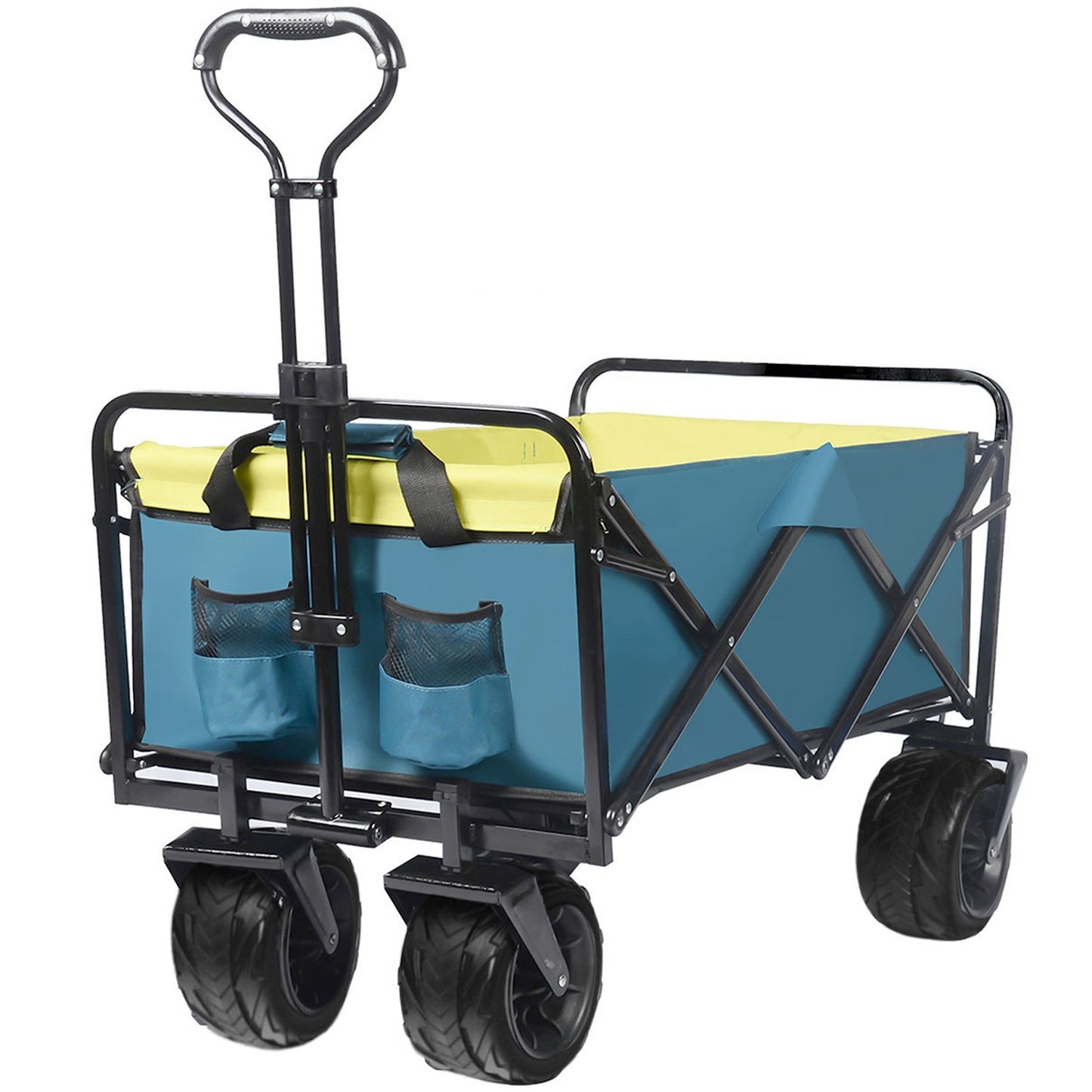 Collapsible Heavy Duty Beach Wagon Cart Outdoor Folding Utility Camping Garden Beach Cart with Universal Wheels Adjustable Handle Shopping