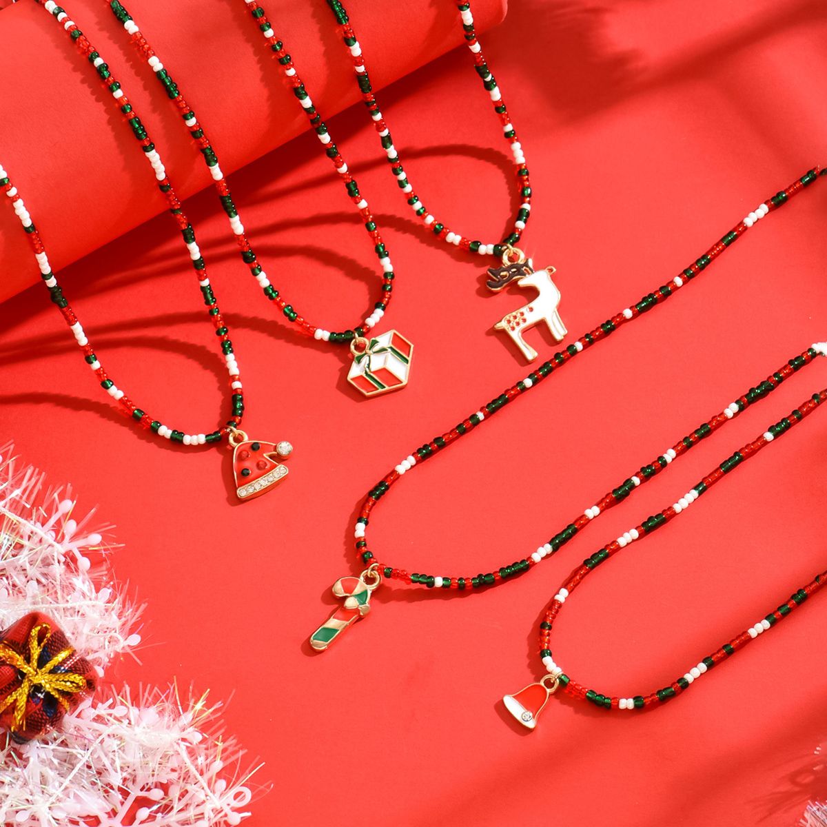 Christmas Charm Beaded Necklace -  Festive Elegance for Holiday Celebrations