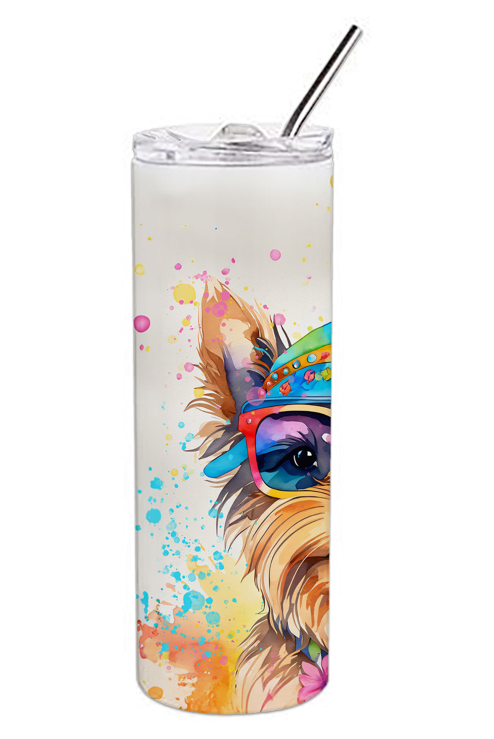 Yorkshire Terrier Hippie Dawg Stainless Steel Skinny Tumbler Vacuum Double Walled Reusable Insulated Tumbler Travel Cup for Coffee Cocktails Gift with Lid, 20 oz