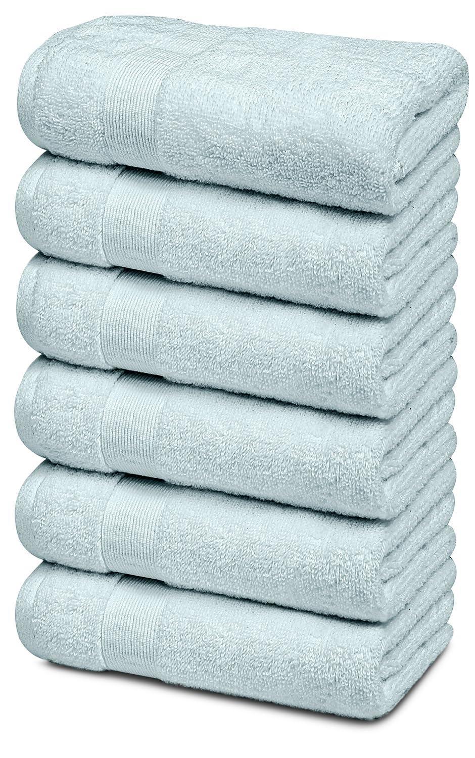 Resort Collection Soft Hand Towels 16x27 in 6 Pack Light Blue Luxury Hotel Plush Absorbent Cotton Hand Towel