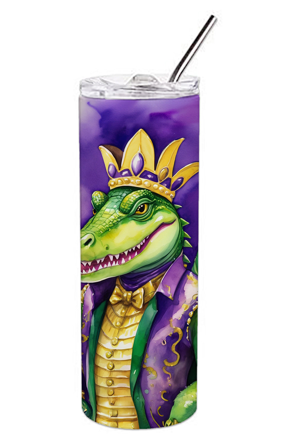 Alligator King of Mardi Gras Stainless Steel Skinny Tumbler Vacuum Double Walled Reusable Insulated Tumbler Travel Cup for Coffee Cocktails Gift with Lid, 20 oz