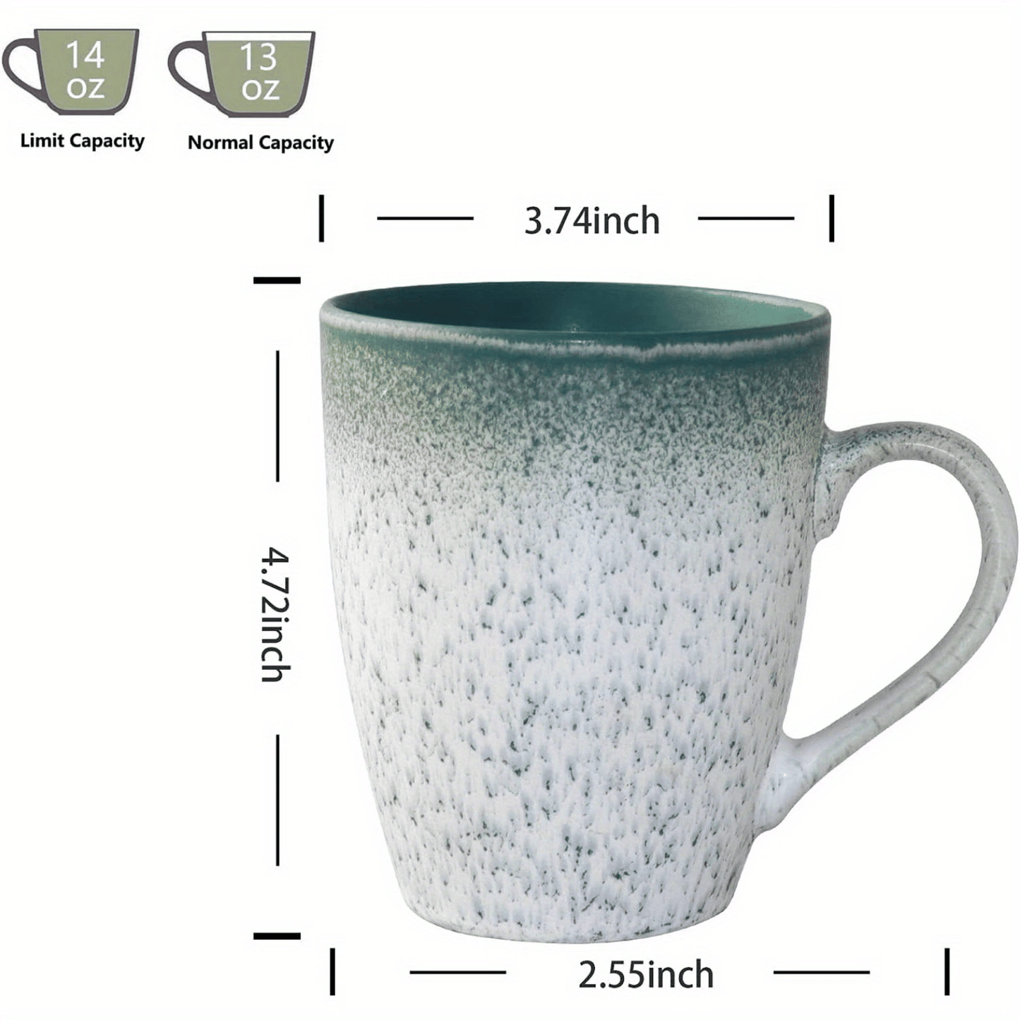 18 oz Large Pottery Coffee Mug, Green Big Tea Cup for Office and Home, Dishwasher and Microwave Safe…