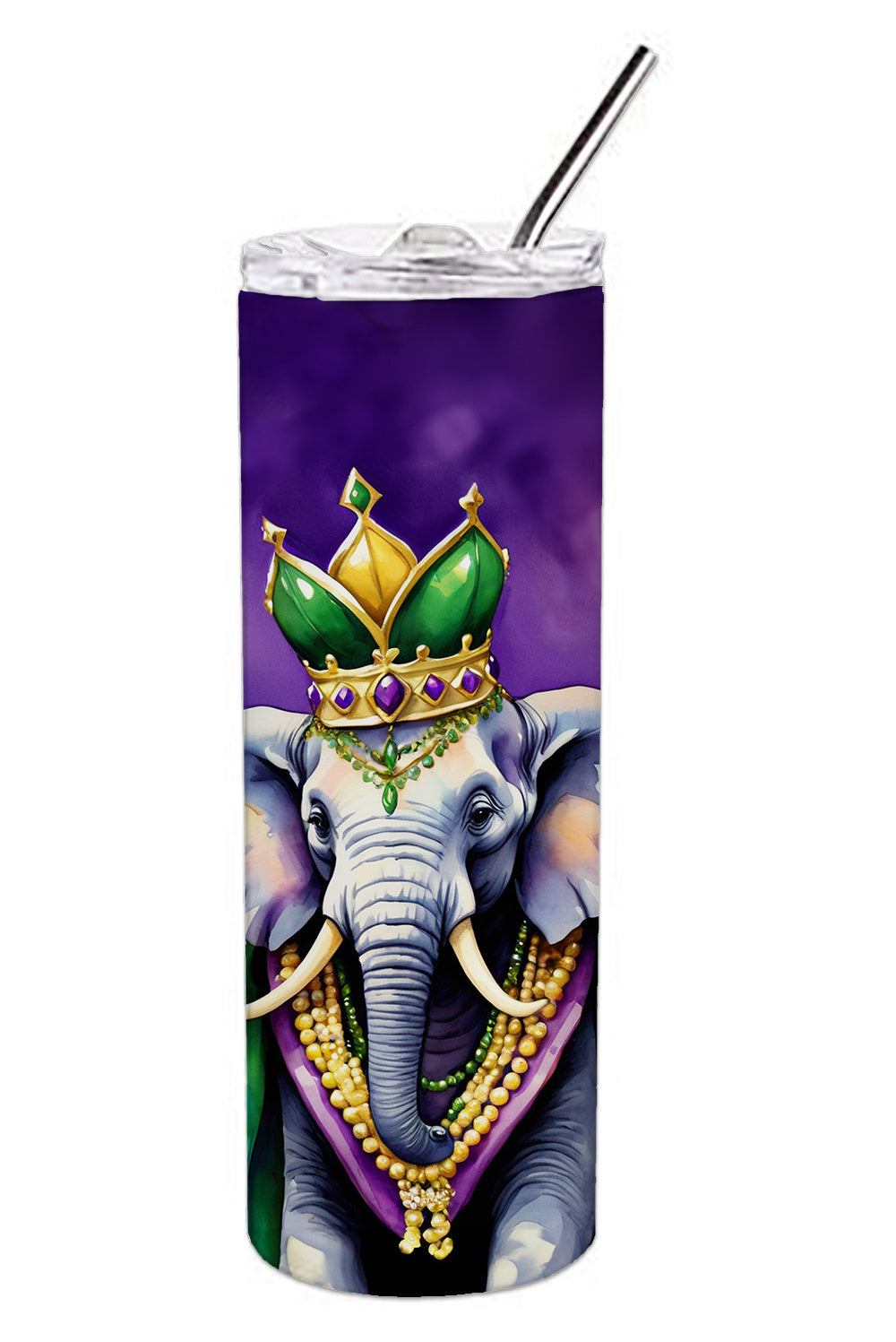 Elephant King of Mardi Gras Stainless Steel Skinny Tumbler Vacuum Double Walled Reusable Insulated Tumbler Travel Cup for Coffee Cocktails Gift with Lid, 20 oz