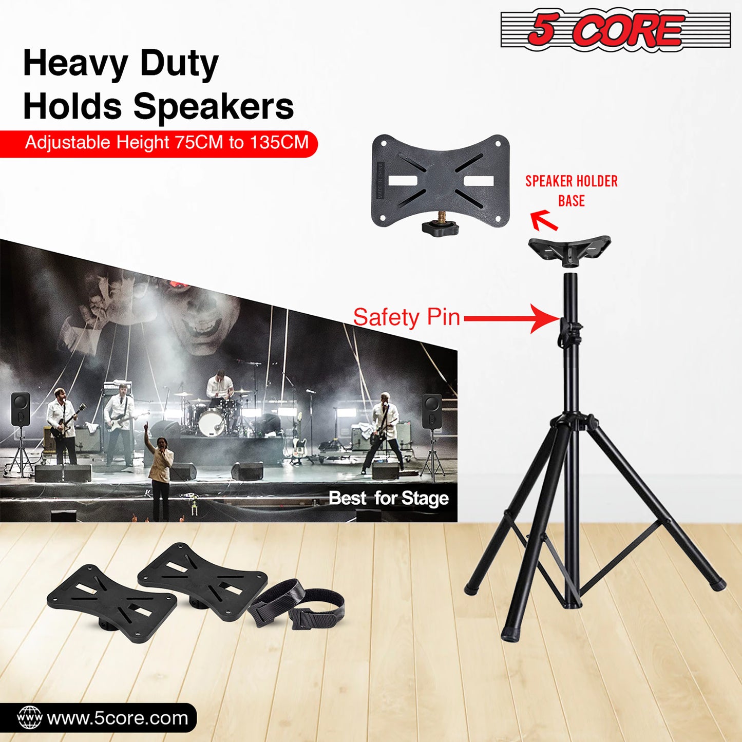 5 Core Speaker Stand Tripod Floor Adjustable Up to 60 Inch DJ Studio Monitor Stands Pole Mount- SS HD 1PK 5FT