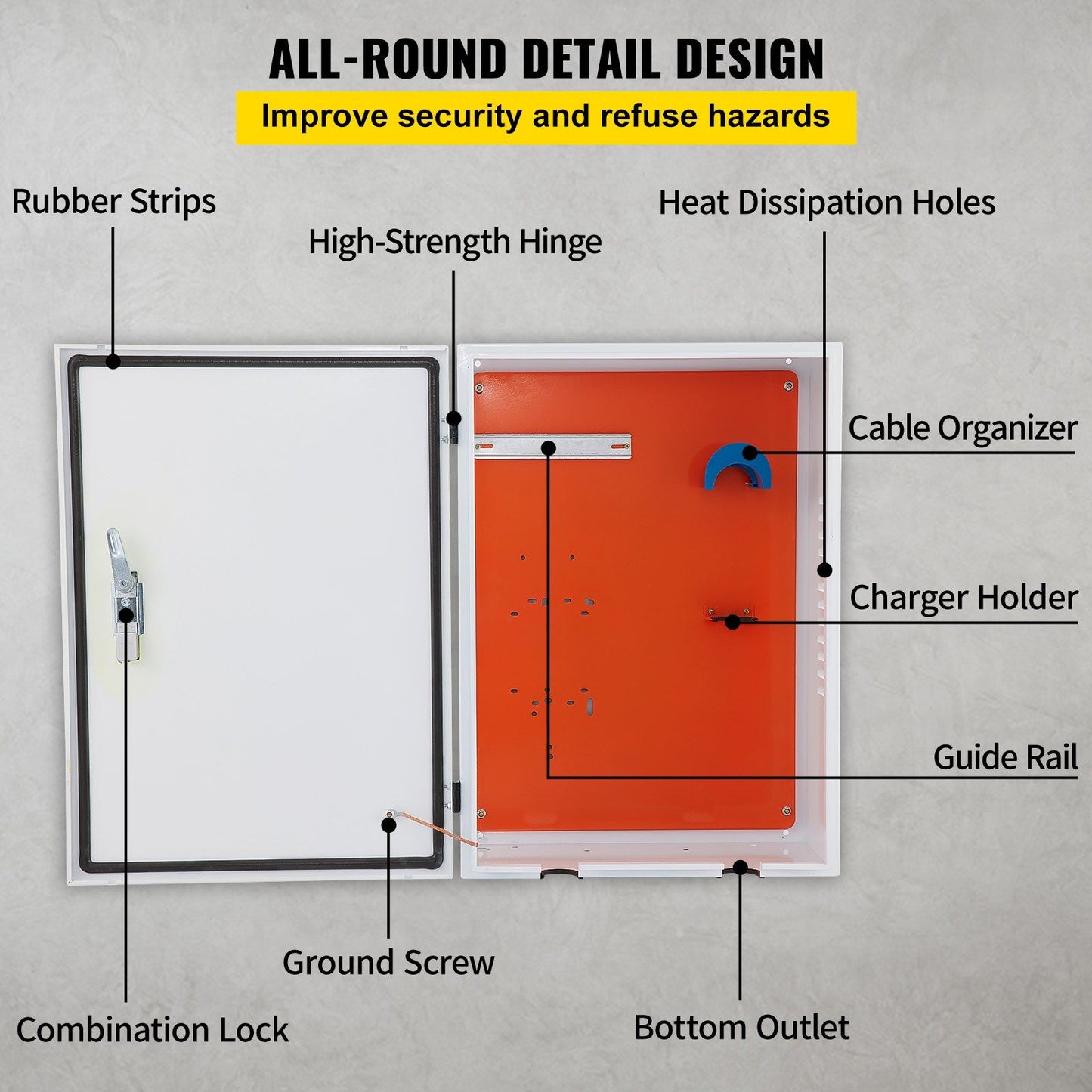 VEVOR Tesla Charger Station Box, 28\'\' x 20\'\' x 10\'\', Outdoor Cable Box Charging Box Cable Organizer, IP32 Waterproof Dustproof Cool Roll Steel Electrical Enclosure Box, for Tesla Wall Connector