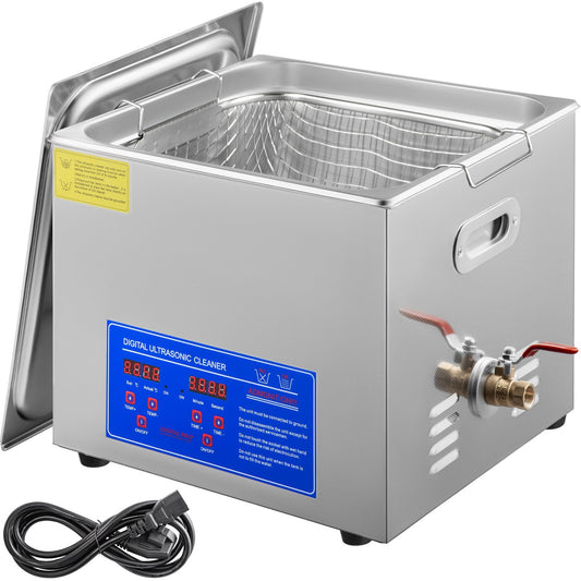 VEVOR 15L Ultrasonic Cleaner with Digital Timer&Heater Professional Ultrasonic Cleaner 40kHz Advanced Ultrasonic Cleaner 110V for Wrench Screwdriver Repairing Tools Industrial Parts Mental Cleaning