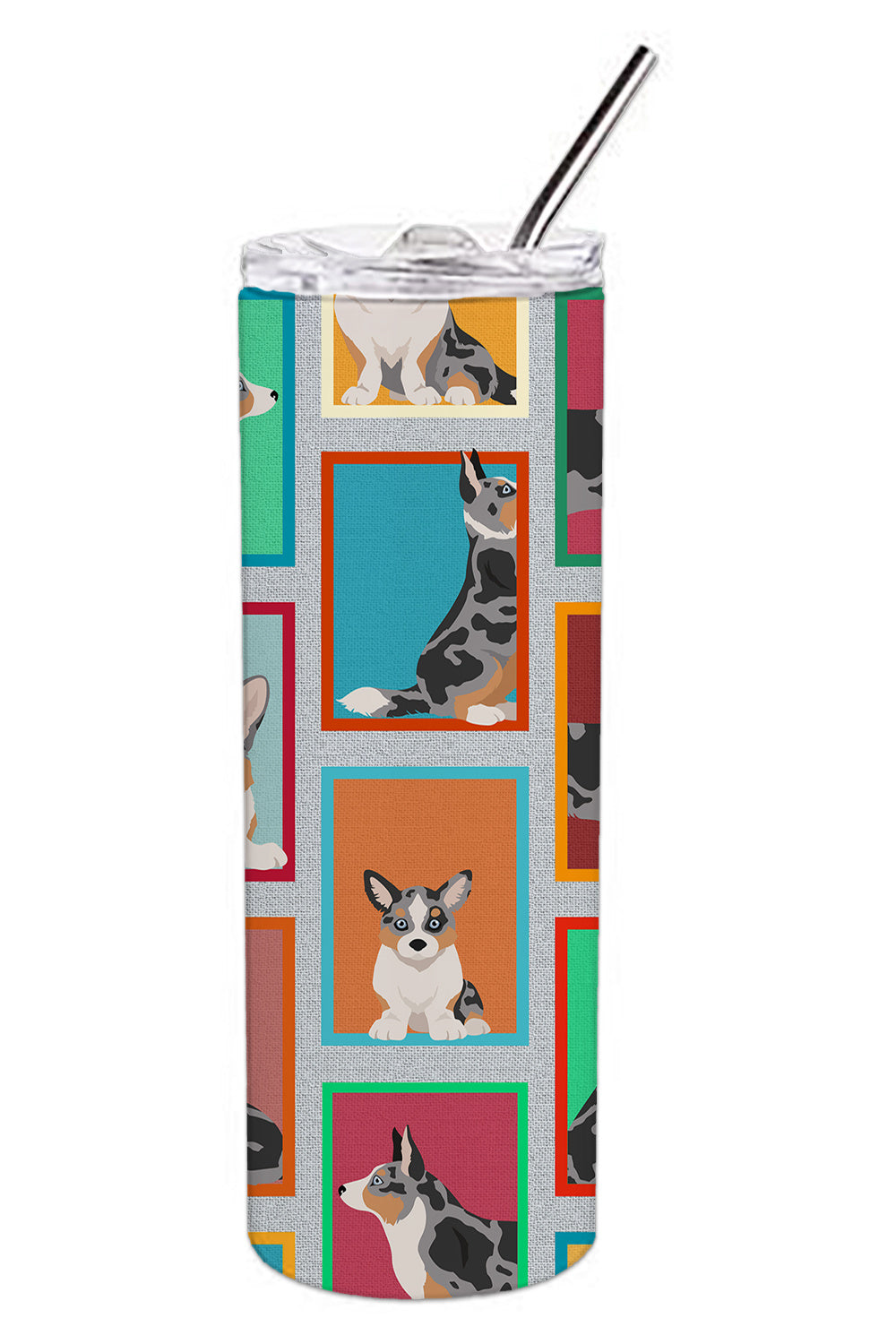 Lots of Blue Merle Welsh Cardigan Corgi Stainless Steel Skinny Tumbler Vacuum Double Walled Reusable Insulated Tumbler Travel Cup for Coffee Cocktails Gift with Lid, 20 oz