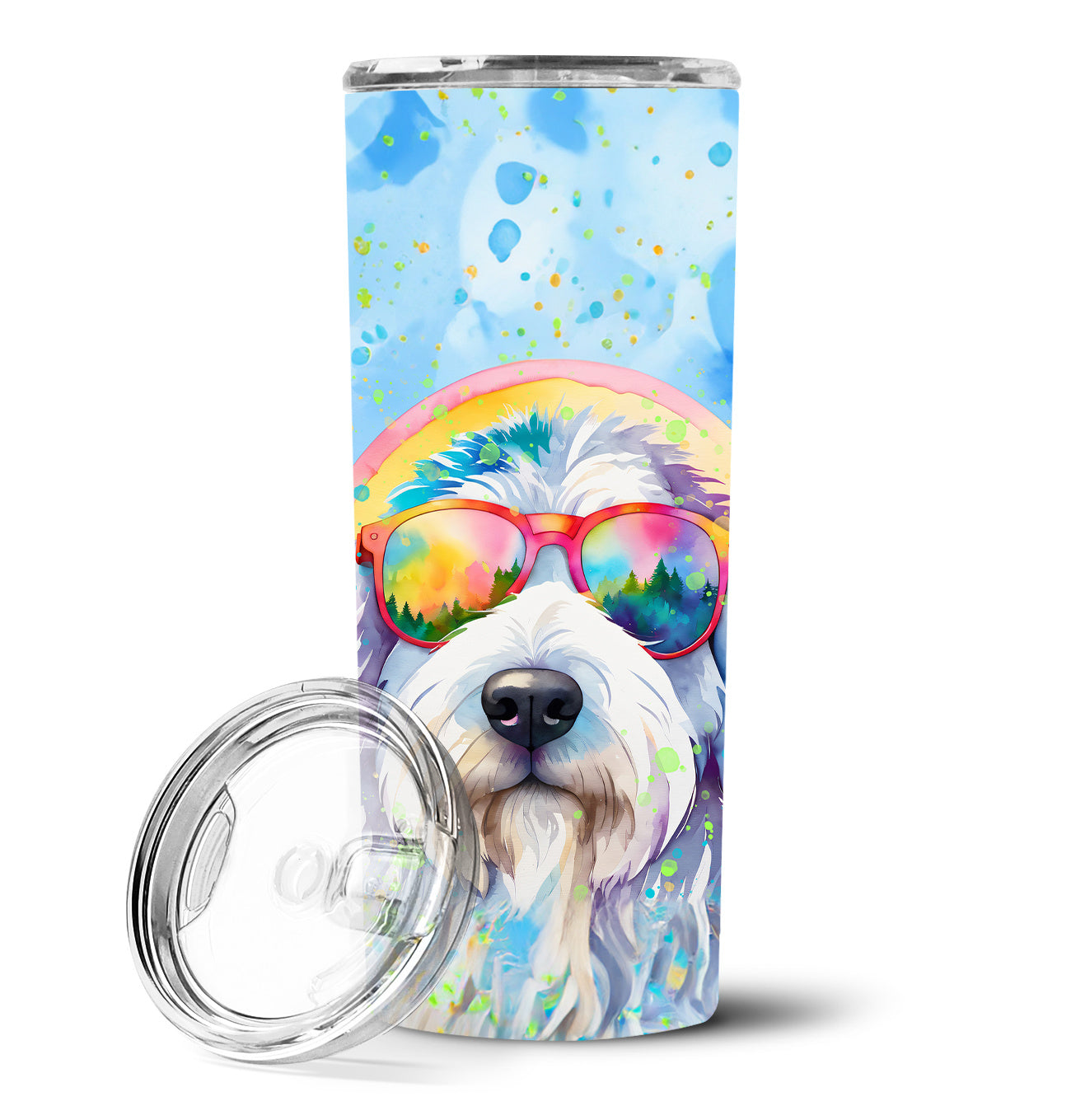 Old English Sheepdog Hippie Dawg Stainless Steel Skinny Tumbler Vacuum Double Walled Reusable Insulated Tumbler Travel Cup for Coffee Cocktails Gift with Lid, 20 oz