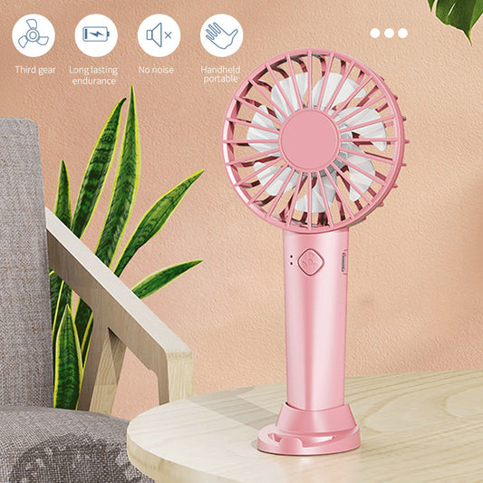 Portable USB Chargeable Mini Fan Handheld Fans with Base Summer Outdoor 3 Speed Adjustable Air Cooling Fan with Phone Holder