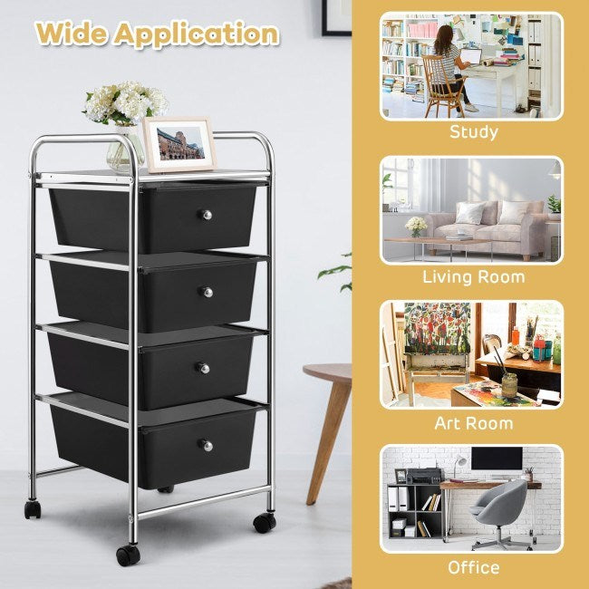 4-Drawer Cart Storage Bin Organizer Rolling with Plastic Drawers