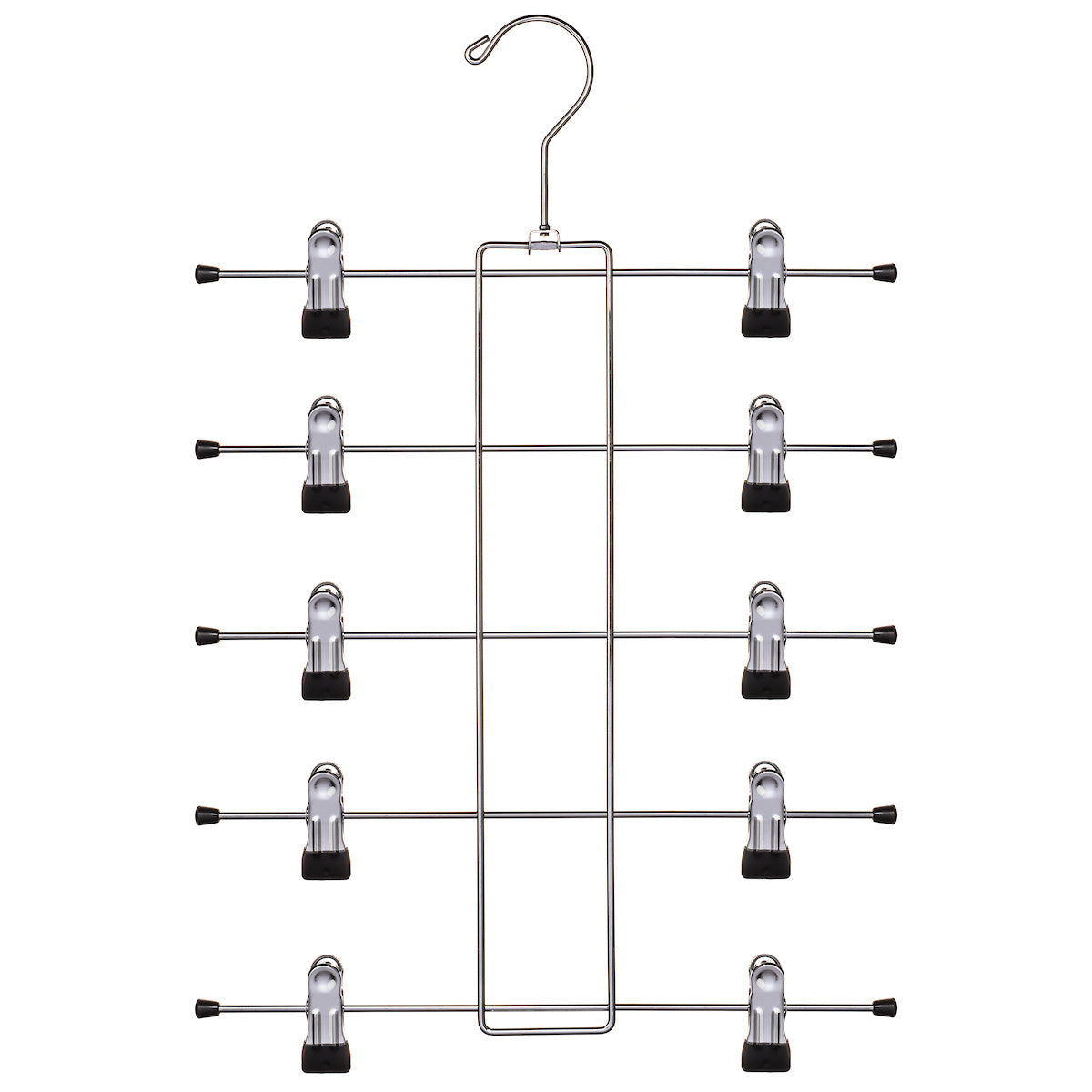 Metal Hanger with Clips 5 Tier | Made of Alloy Steel, with Non-Slip Clips, Folding Frame, & Folding Hook to Hold Skirts, Shorts, & Scarfs | for Closet Organization & Kitchen Storage