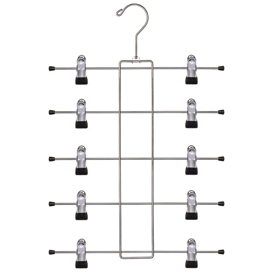 Metal Hanger with Clips 5 Tier | Made of Alloy Steel, with Non-Slip Clips, Folding Frame, & Folding Hook to Hold Skirts, Shorts, & Scarfs | for Closet Organization & Kitchen Storage