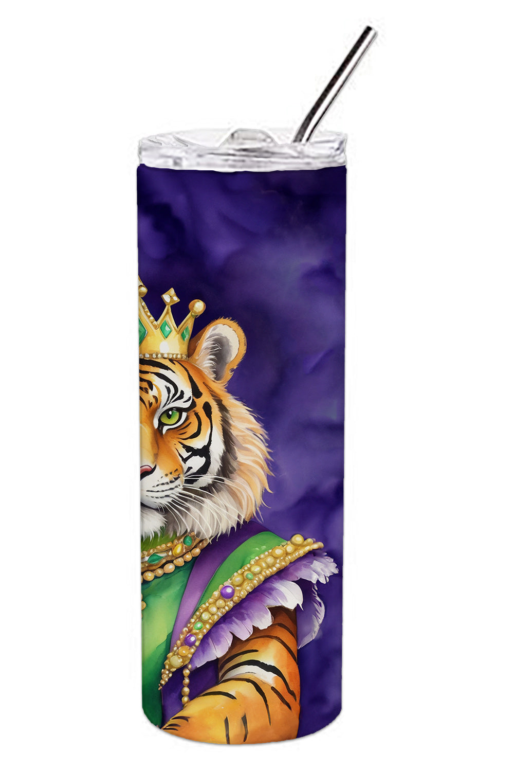 Tiger the King of Mardi Gras Stainless Steel Skinny Tumbler Vacuum Double Walled Reusable Insulated Tumbler Travel Cup for Coffee Cocktails Gift with Lid, 20 oz