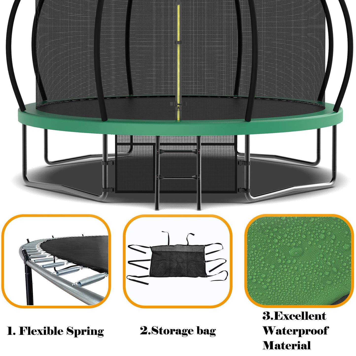 12FT Recreational Kids Trampoline with Safety Enclosure Net & Ladder, Outdoor Recreational Trampolines