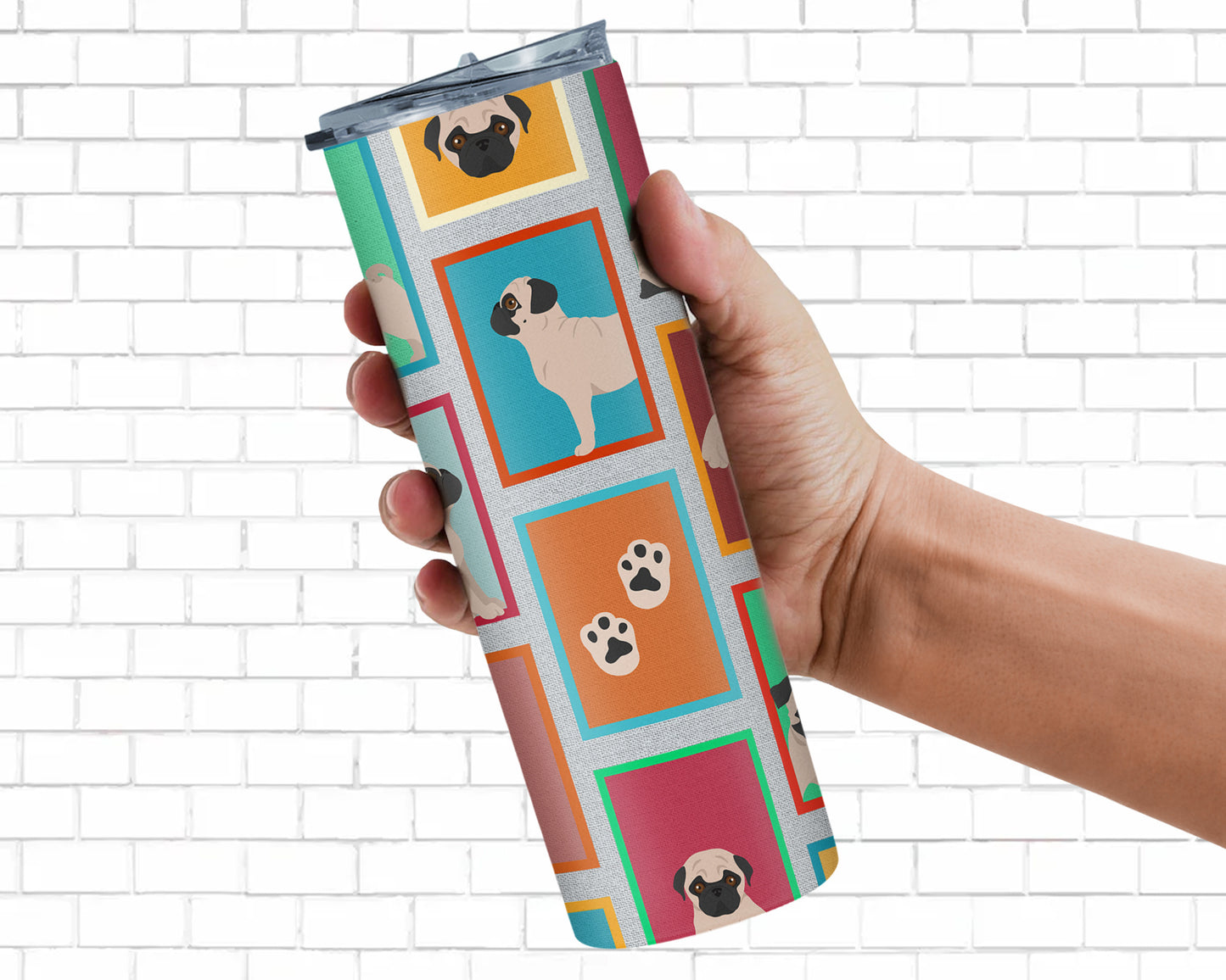 Lots of Fawn Pug Stainless Steel Skinny Tumbler Vacuum Double Walled Reusable Insulated Tumbler Travel Cup for Coffee Cocktails Gift with Lid, 20 oz