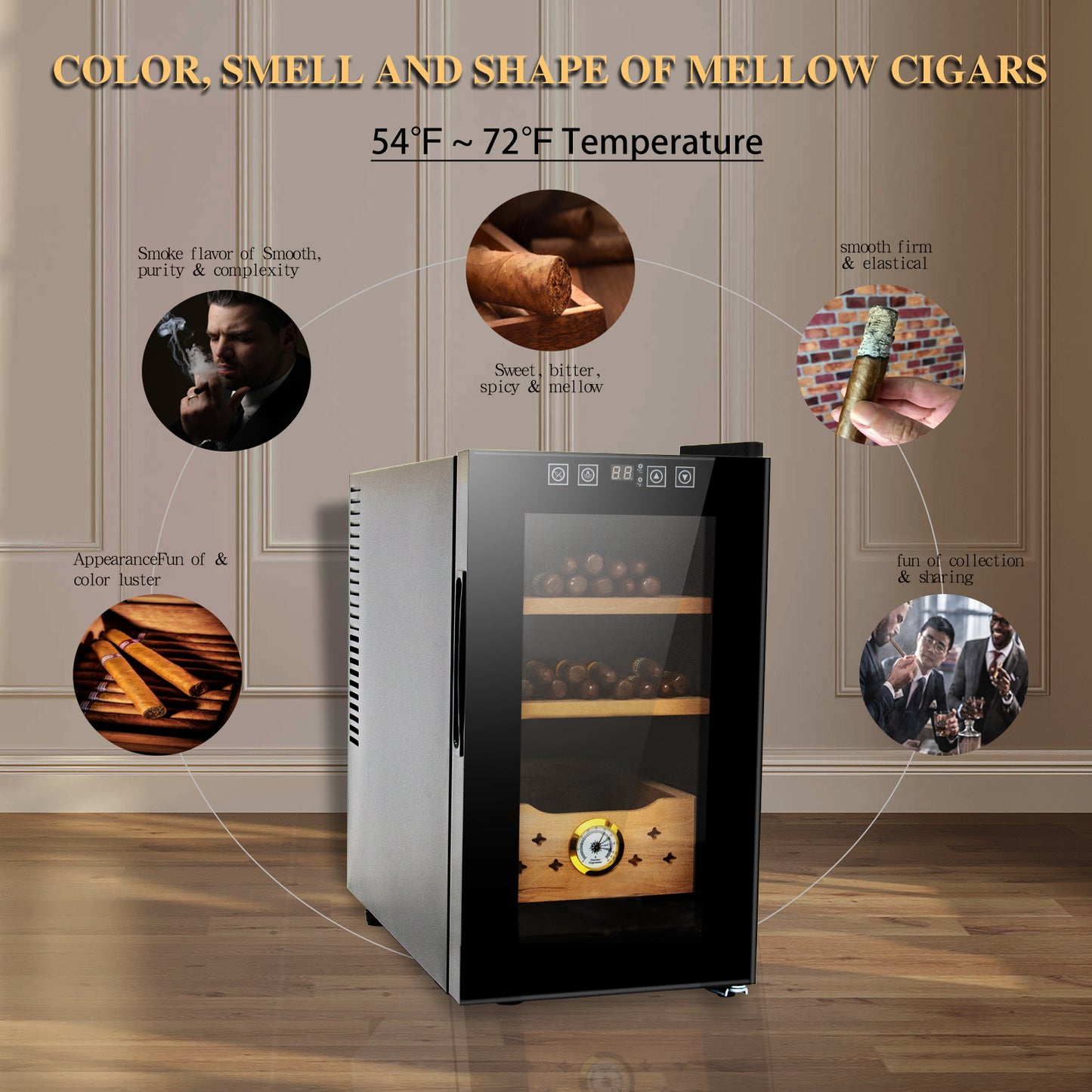 25L Cigar Humidors with Cooling and Heating Function , 150Counts Capacity Cigar Humidor Humidifiers with Constant Temperature Controller, Father's Day Gift for Men