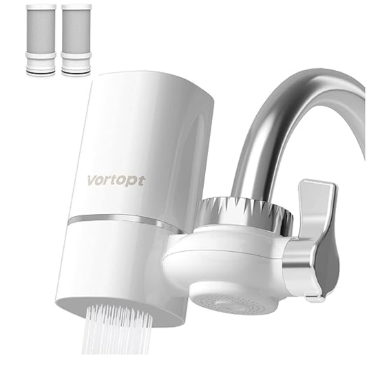 Vortopt Faucet Water Filter For Sink - NSF Certified Water Purifier For Faucet, 400 Gallons Faucet Mount Tap Water Filtration System For Kitchen, Bathroom, Reduces Lead, Chlorine, Bad Taste, T1