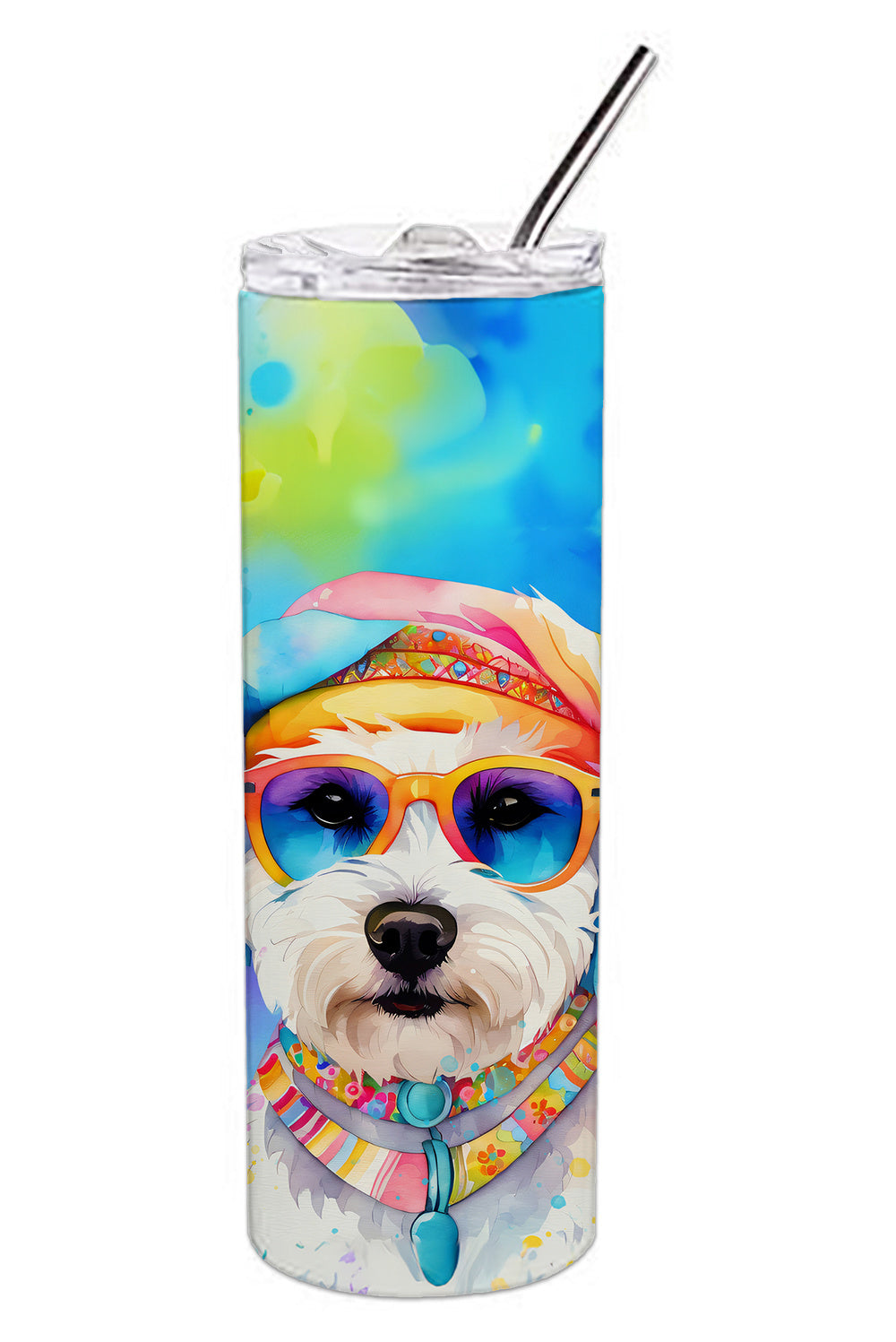 Bichon Frise Hippie Dawg Stainless Steel Skinny Tumbler Vacuum Double Walled Reusable Insulated Tumbler Travel Cup for Coffee Cocktails Gift with Lid, 20 oz