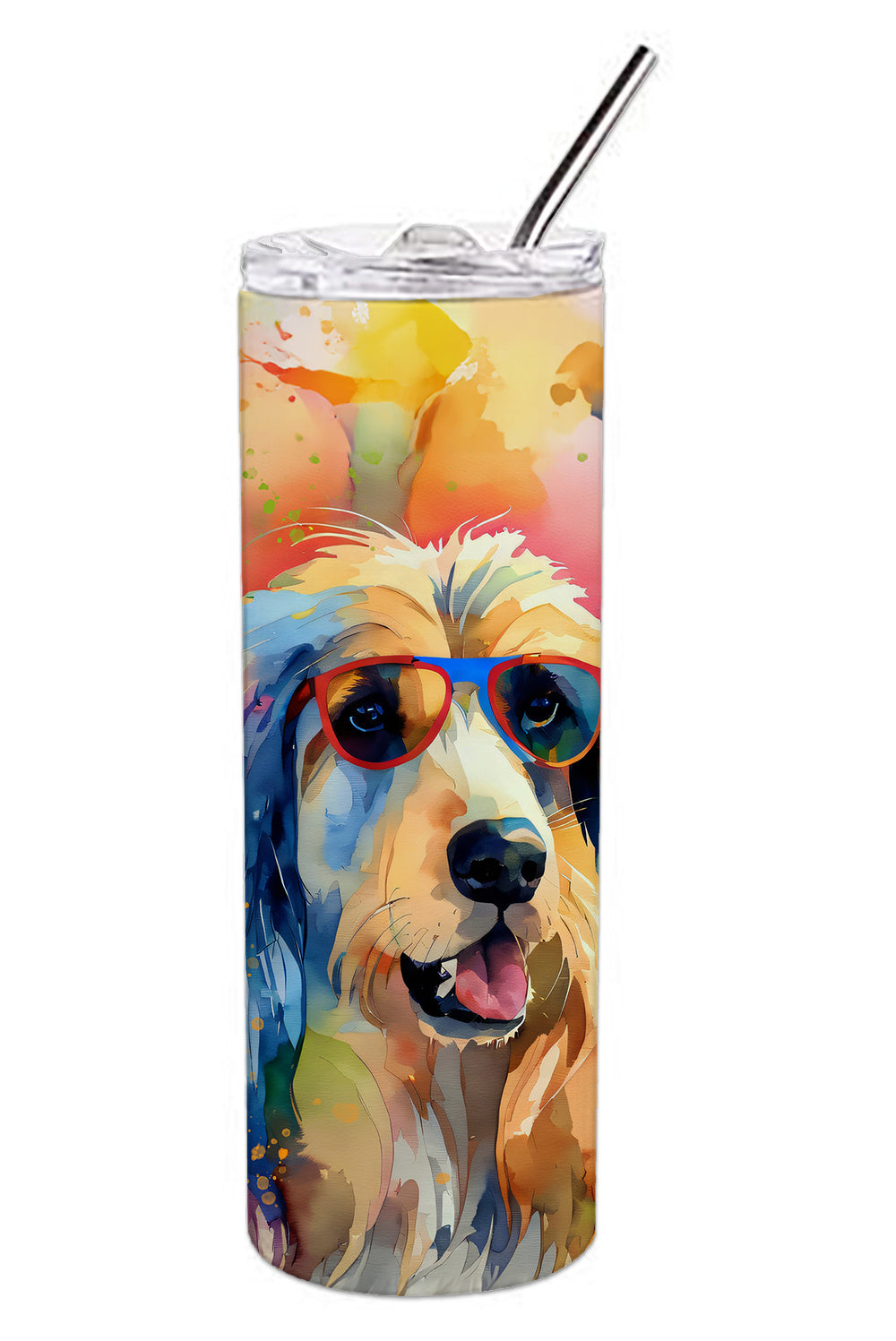 Afghan Hound Hippie Dawg Stainless Steel Skinny Tumbler Vacuum Double Walled Reusable Insulated Tumbler Travel Cup for Coffee Cocktails Gift with Lid, 20 oz