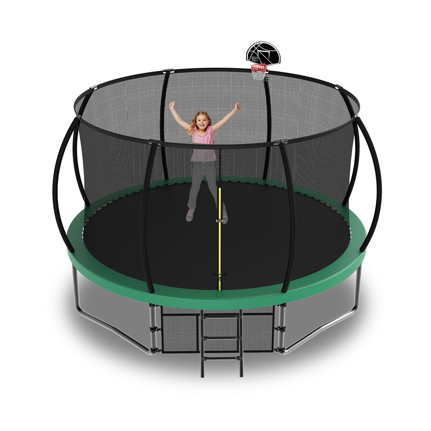 12FT Recreational Kids Trampoline with Safety Enclosure Net & Ladder, Outdoor Recreational Trampolines