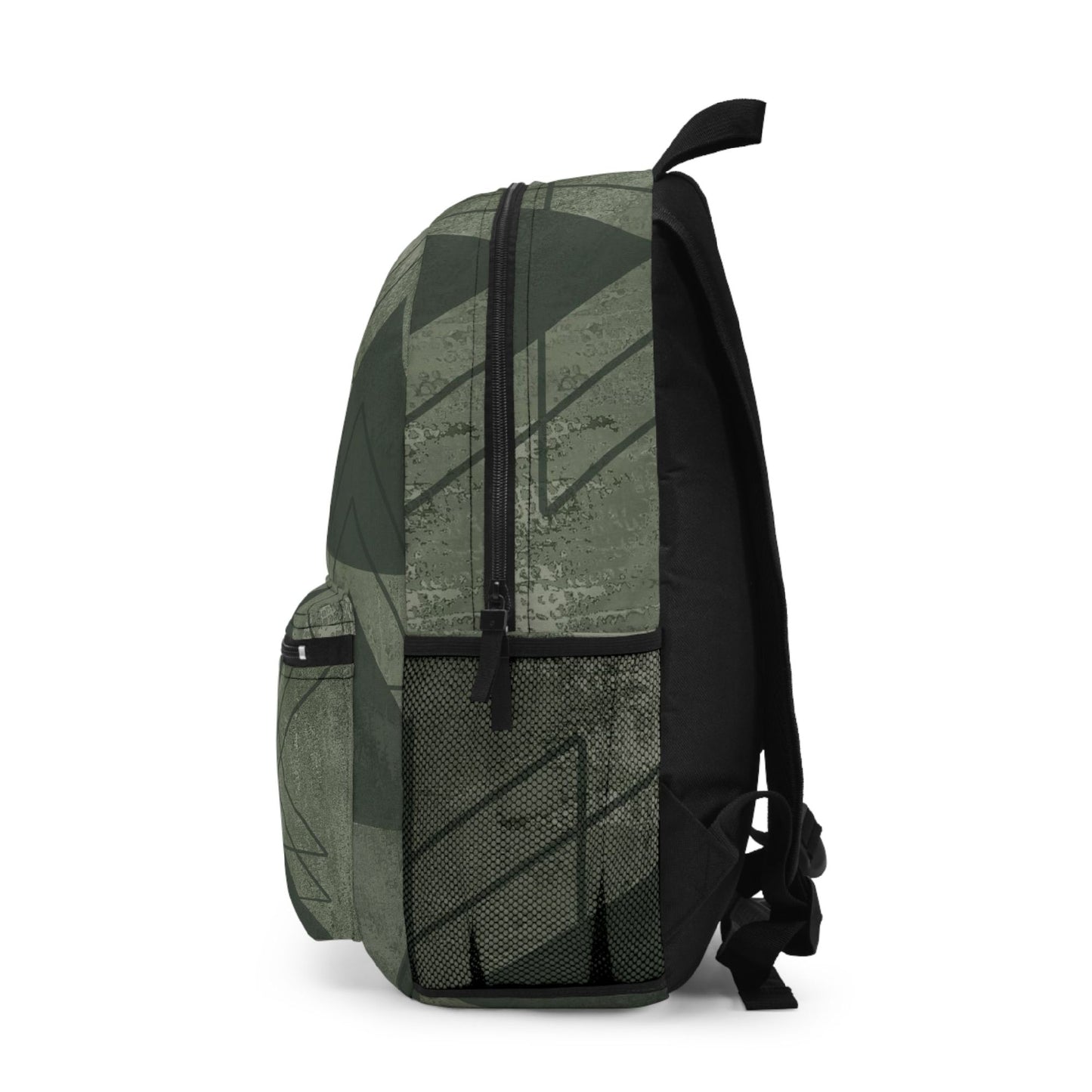 Backpack - Large Water-resistant Bag, Olive Green Triangular Colorblock