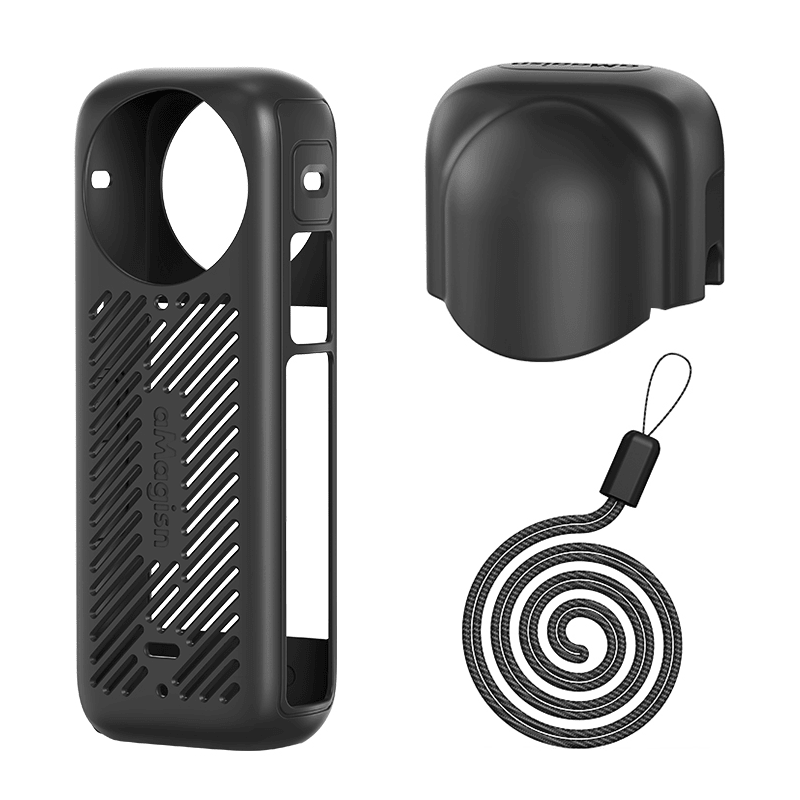 aMagisn Insta360 X4 Silicone Protective Case + Silicone Lens Cap + Lanyard, Silicone Base, All Round Protection, Heat Dissipation Case for Insta360 X4 Action Camera