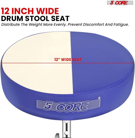 5Core Drum Throne Adjustable Guitar Stool Padded Seat + Drum Practice Pad Snare Drumming Stand - DS CH BLU + DPAD COMBO BLU